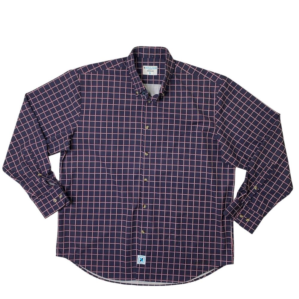 &Collar Shirt Mens L Large Deep Purple Plaid Button Down Long Sleeve Shirttail